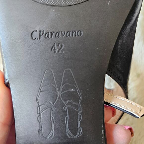 NEW C. Paravano Square Toe Slingback Flats Felicia Black Size EU 42 US 11 11.5 - Picture 5 of 5